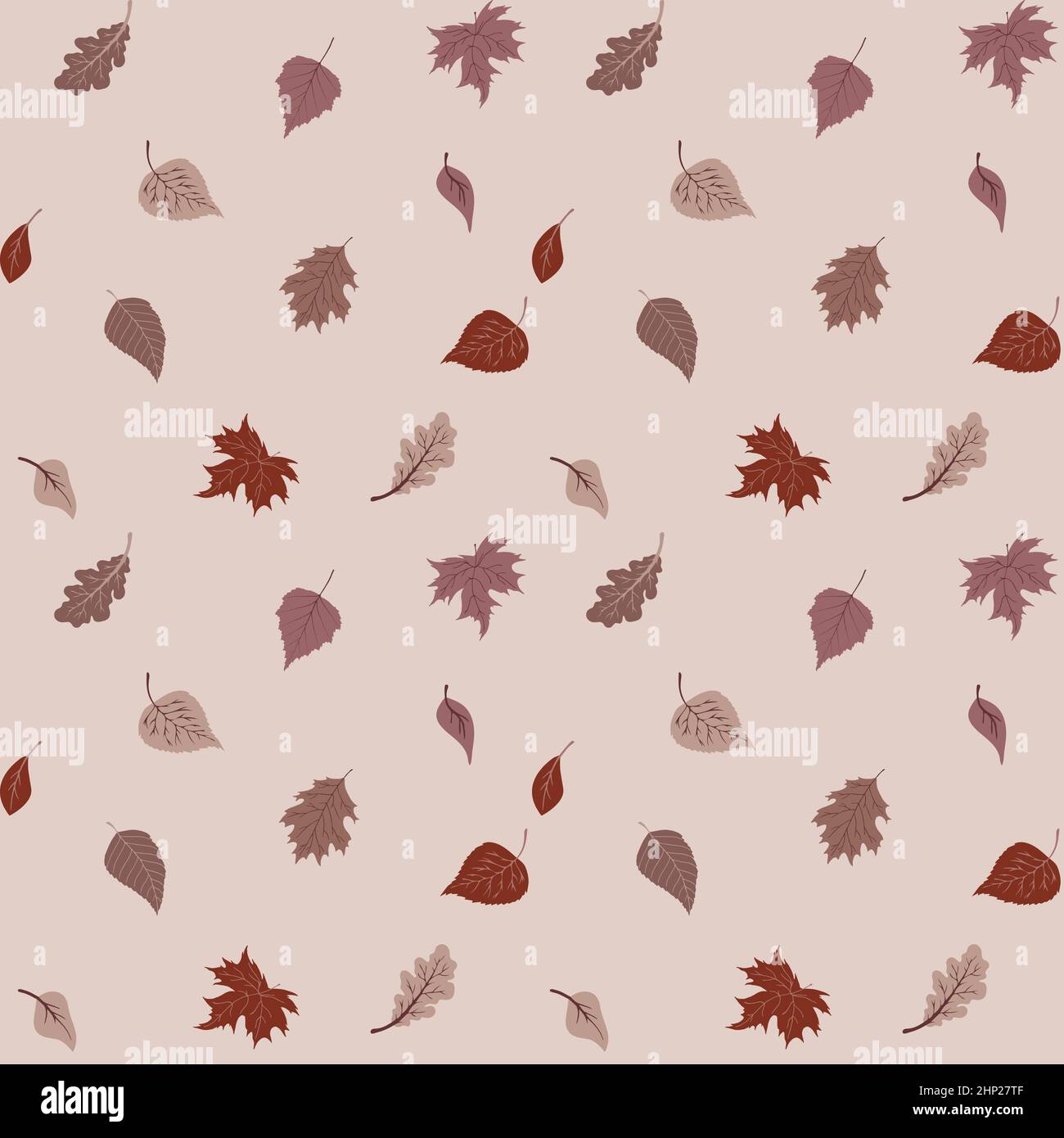 Joli motif feuilles d'automne aux couleurs chaudes, répétition sans couture. Style plat tendance. Idéal pour les arrière-plans, le design éditorial des vêtements, les cartes, le papier cadeau, la décoration, etc Illustration de Vecteur