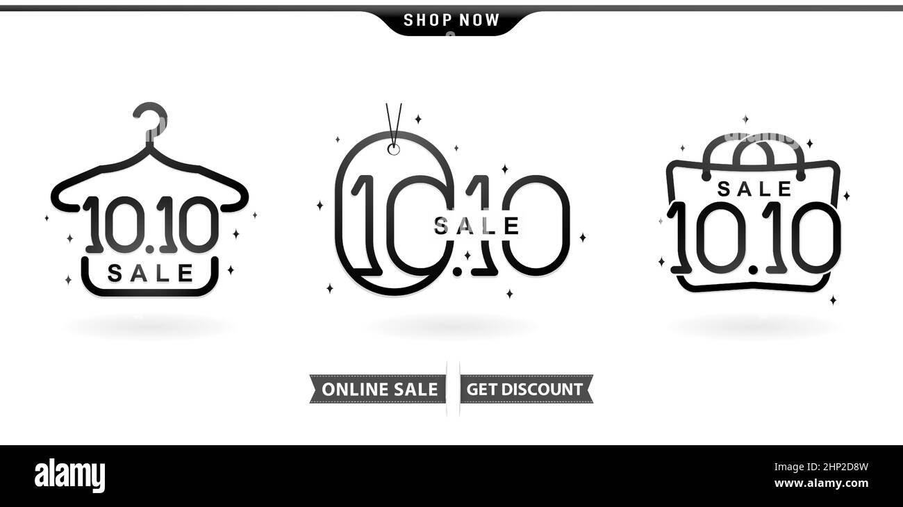 Illustration de Hanger, Tag et sac à main 10,10 solde, 10,10 modèle de vente en ligne avec arrière-plan blanc isolé pour la conception d'affiches ou de prospectus, bannière de médias sociaux, bannière Web boutique en ligne, étiquette de vente Illustration de Vecteur