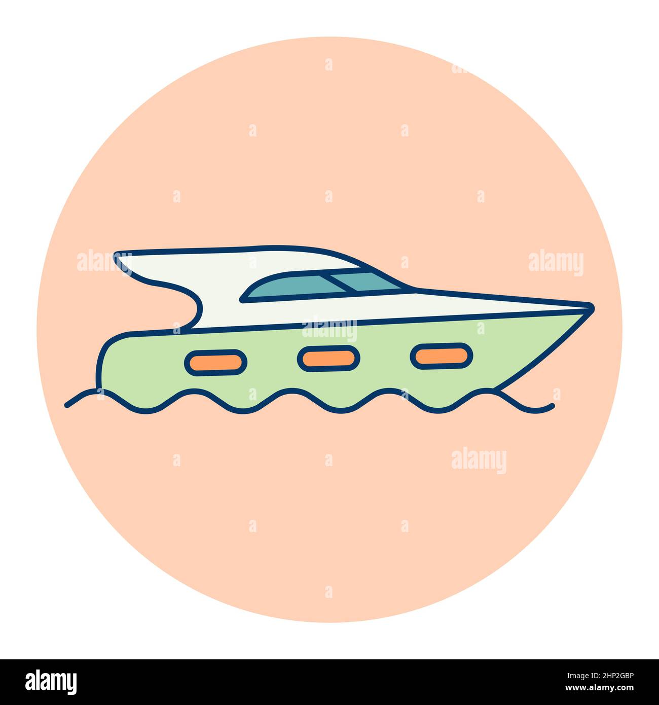 Icône de vecteur de yacht de moteur de croisière.Symbole graphique pour la conception, le logo, l'application, l'interface utilisateur du site Web et des applications de voyage et de tourisme Banque D'Images