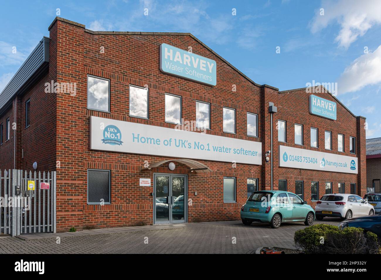 Harvey Water adoucisseurs usine à Old Woking, Surrey, Angleterre, Royaume-Uni, une entreprise familiale de fabrication Banque D'Images