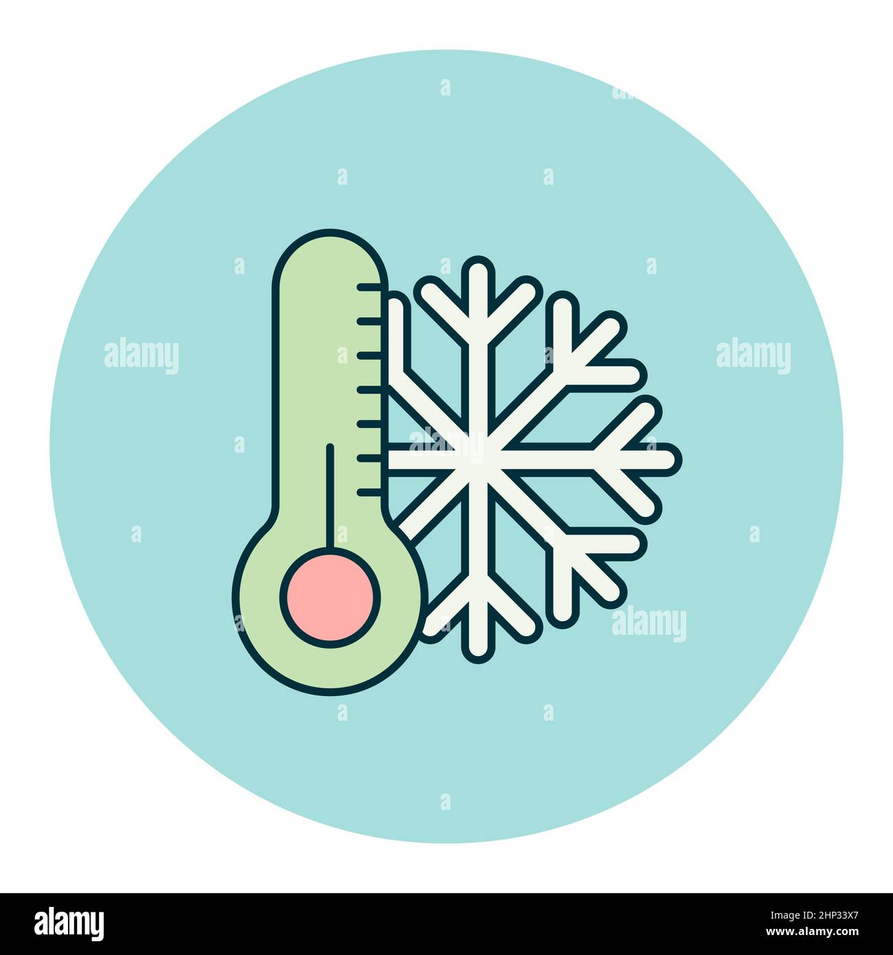 Icône représentant un thermomètre et un flocon de neige. Thermomètre froid. Panneau hiver. Symbole graphique pour la conception, le logo, l'application, l'interface utilisateur du site Web et des applications de voyage et de tourisme Banque D'Images