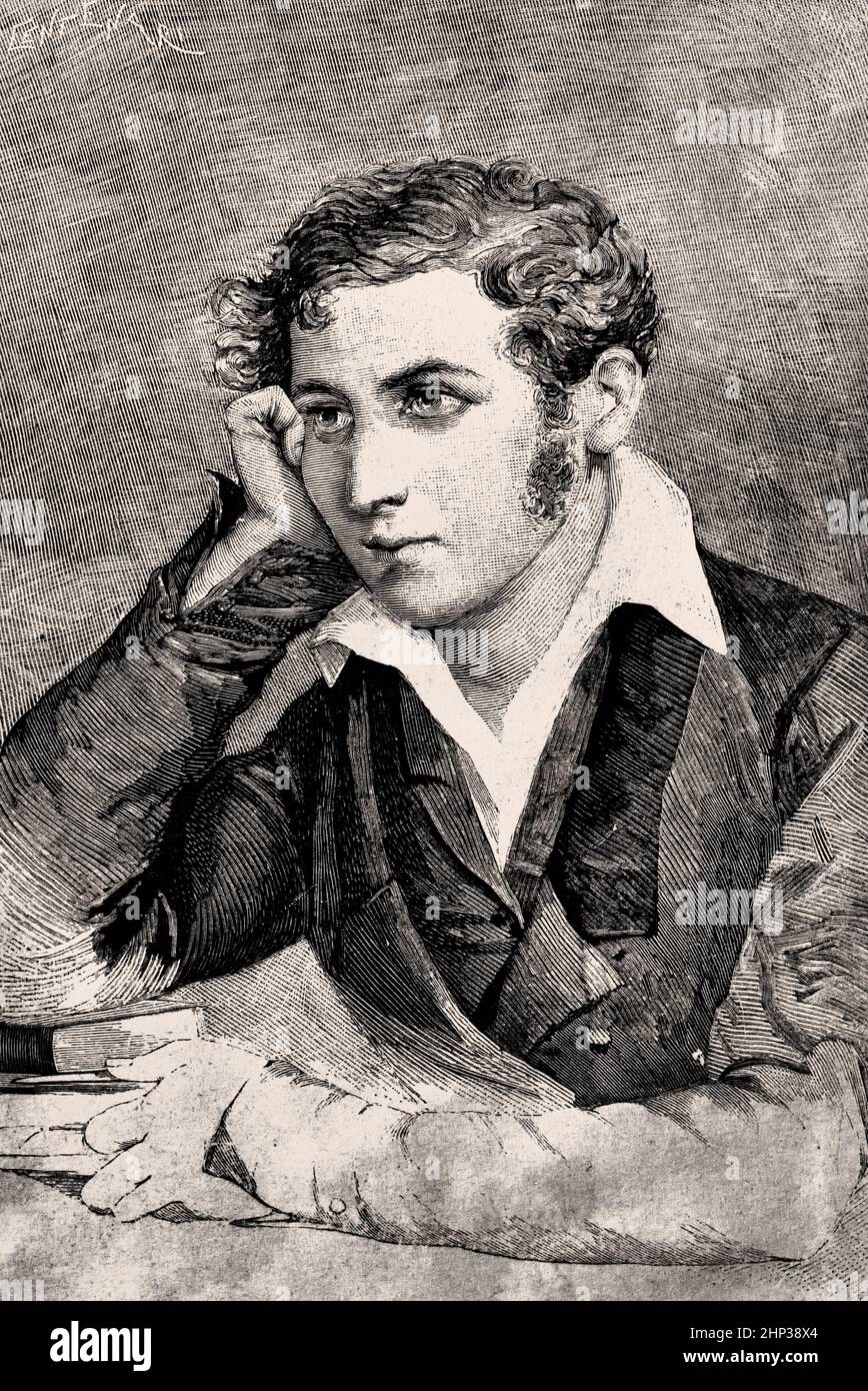 Portrait d'un jeune Carlo Cattaneo 1801-1869 était un philosophe et écrivain italien, célèbre pour son rôle dans les cinq jours de Milan, le 1848 mars, quand il a dirigé la mairie de la ville pendant la rébellion. ( Unification et création du Royaume d'Italie.) Banque D'Images