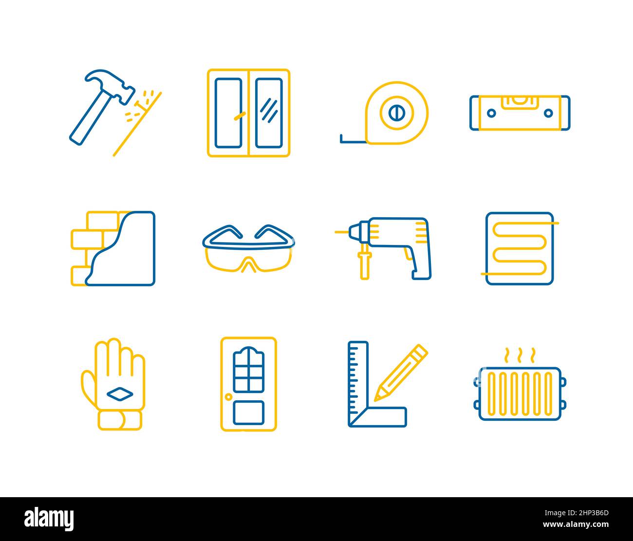 Ensemble de construction de bâtiments et de réparation à domicile icônes plates.Symbole graphique pour la conception de votre site Web, votre logo, votre application, votre interface utilisateur.Illustration vectorielle, EPS10. Banque D'Images