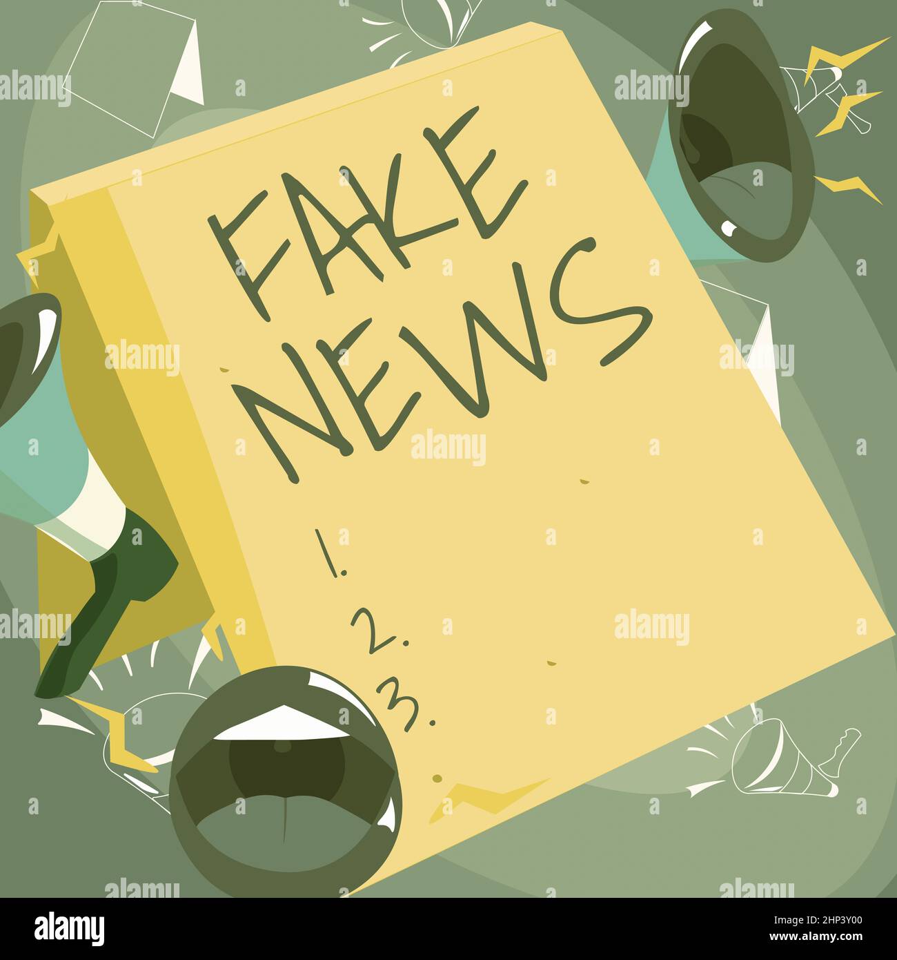 Écriture de texte fausses nouvelles, photo conceptuelle fausses informations de publier sous le couvert d'être des lèvres d'actualité authentiques megaphones bruyamment faire de New Annou Banque D'Images
