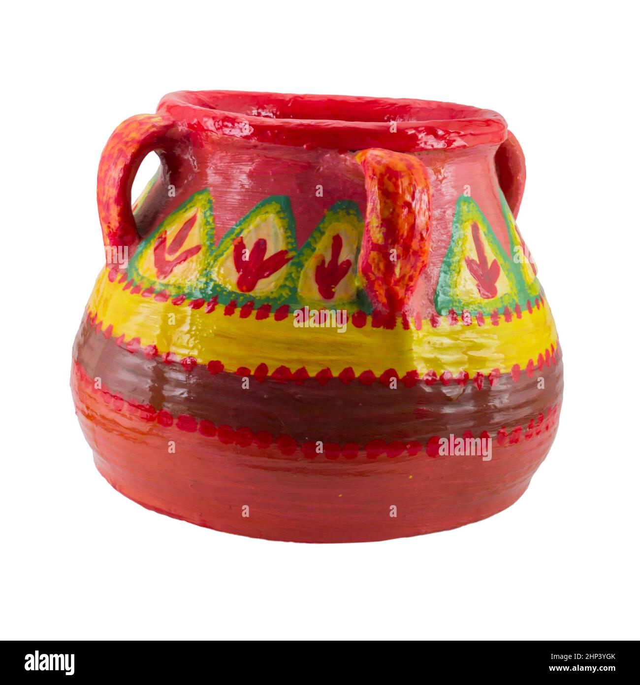Vase en poterie coloré à motif artistique et à la main rose - arabe : Kolla - isolé sur blanc, y compris le chemin d'écrêtage Banque D'Images