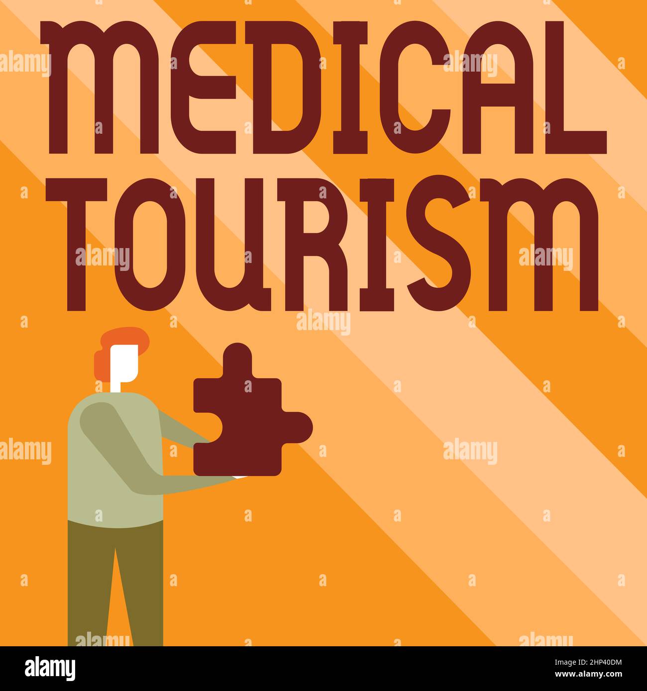 Panneau affichant Tourisme médical, Business concept voyager à l'extérieur du pays pour recevoir des soins médicaux Homme d'affaires tenant Jigsaw Puzzle Piece UNLOC Banque D'Images