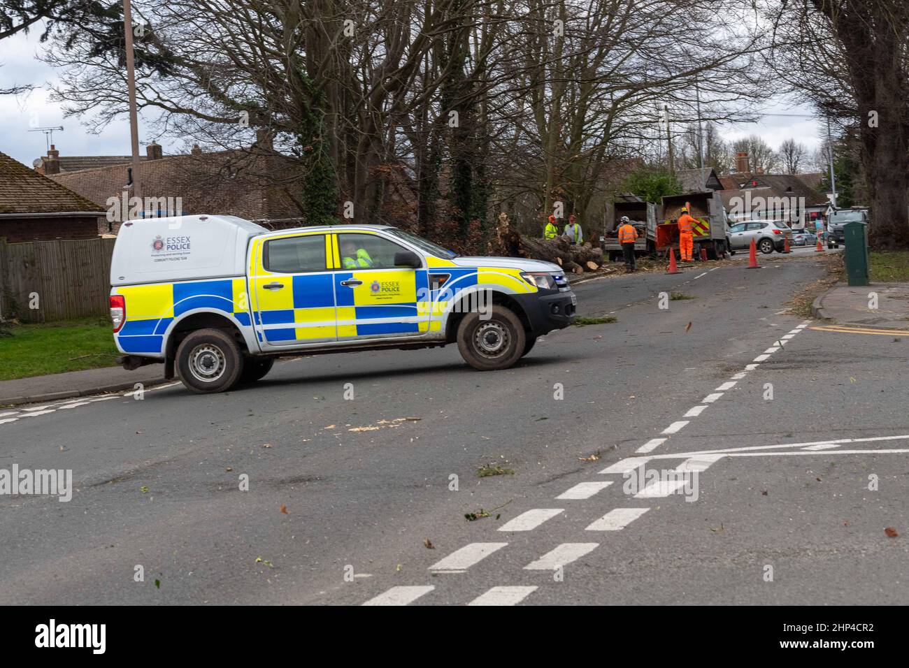 Brentwood, Royaume-Uni. 18th févr. 2022. Brentwood Essex 18th février 2022 météo au Royaume-Uni, Storm Eunice; routes fermées et lignes électriques en panne en raison de la tempête Eunice dans Brentwood Essex crédit: Ian Davidson/Alay Live News Banque D'Images