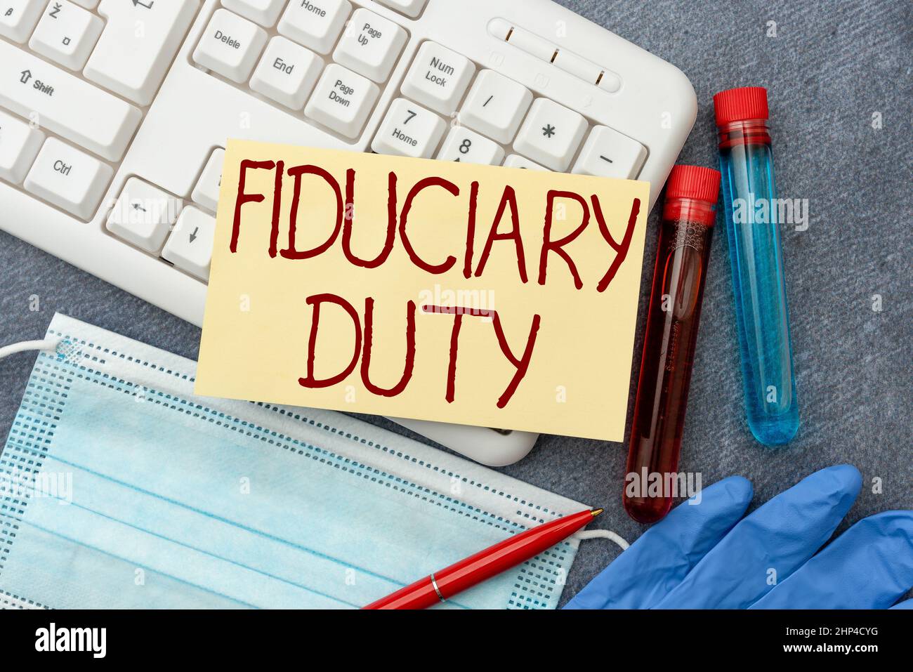 Affiche affichant le devoir fiduciaire, aperçu de l'entreprise Une obligation légale d'agir dans le meilleur intérêt d'autres dactylographie Notes médicales études scientifiques et Banque D'Images