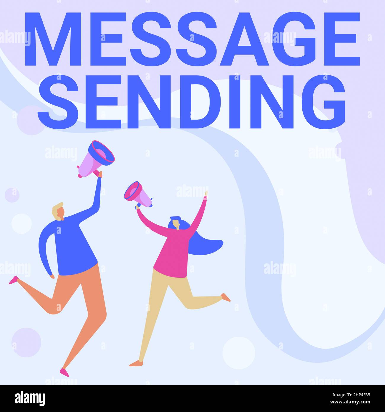 Légende de texte présentant envoi de message, concept signification pour transmettre ou communiquer est des sentiments ou des désirs Illustration des partenaires qui sautent autour Banque D'Images