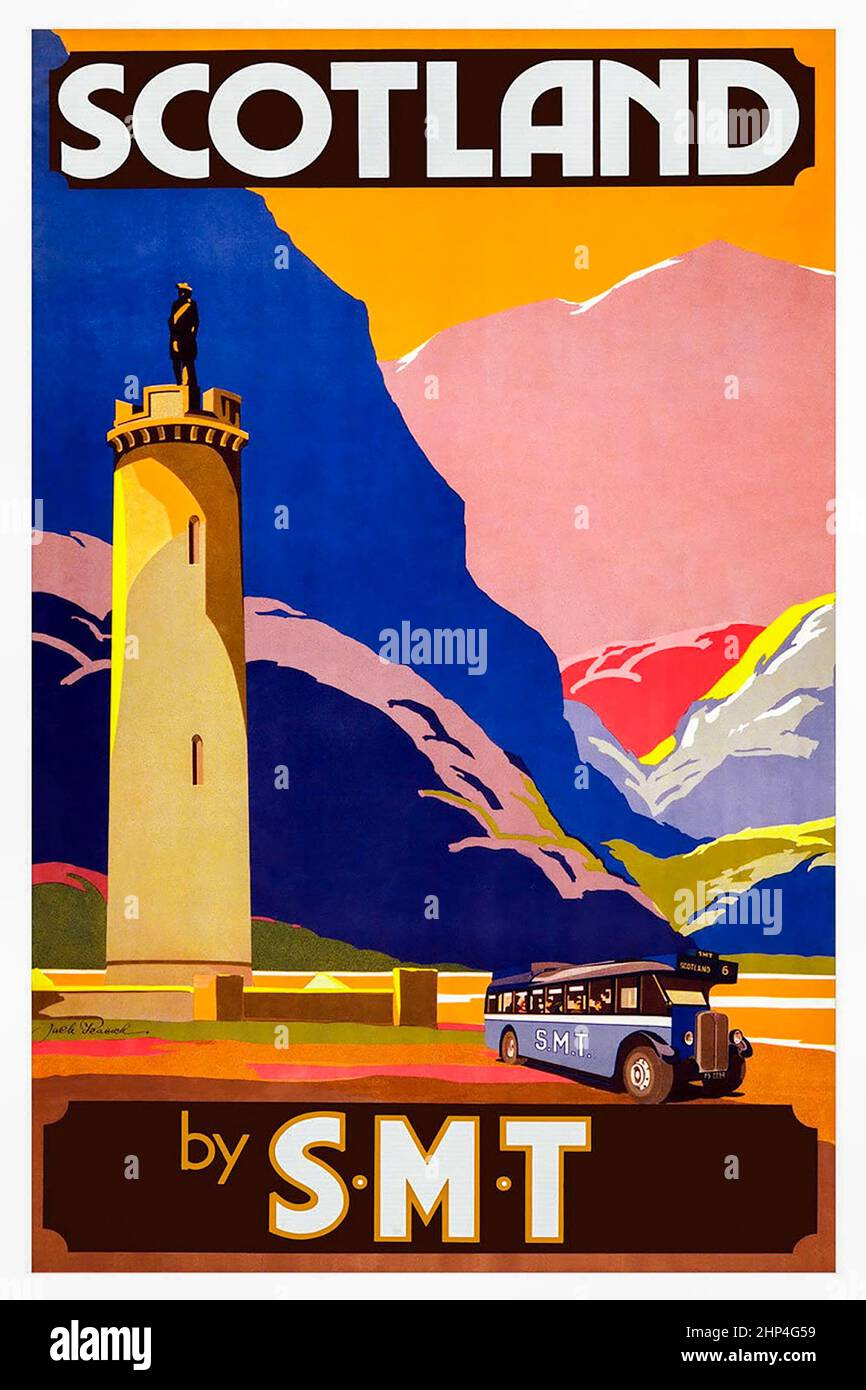 Vintage S. M. T. (Scottish Motor traction) Scottish Travel poster. ROYAUME-UNI Banque D'Images
