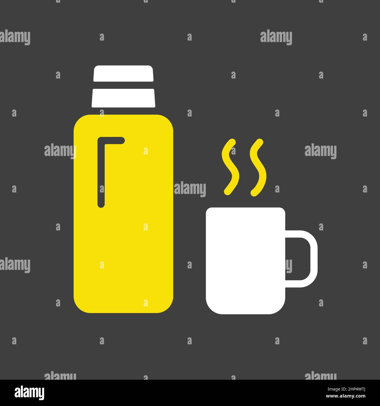 Icône de vecteur de bouteille thermos sur fond sombre. Panneau Camping Illustration de Vecteur