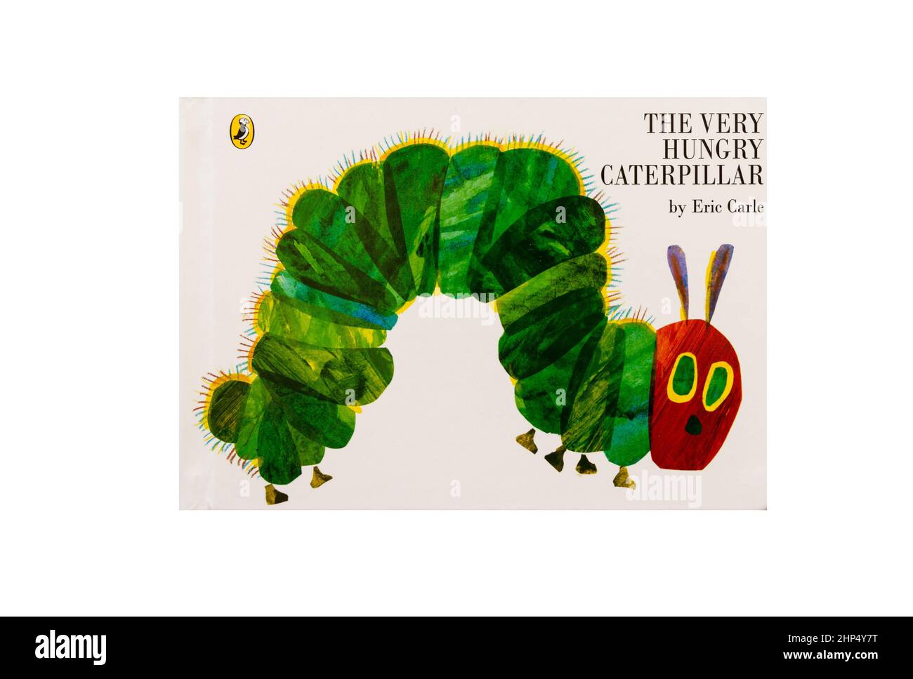 Couverture du livre pour enfants The Very Hungry Caterpillar par Eric Carle, Puffin Books. Banque D'Images