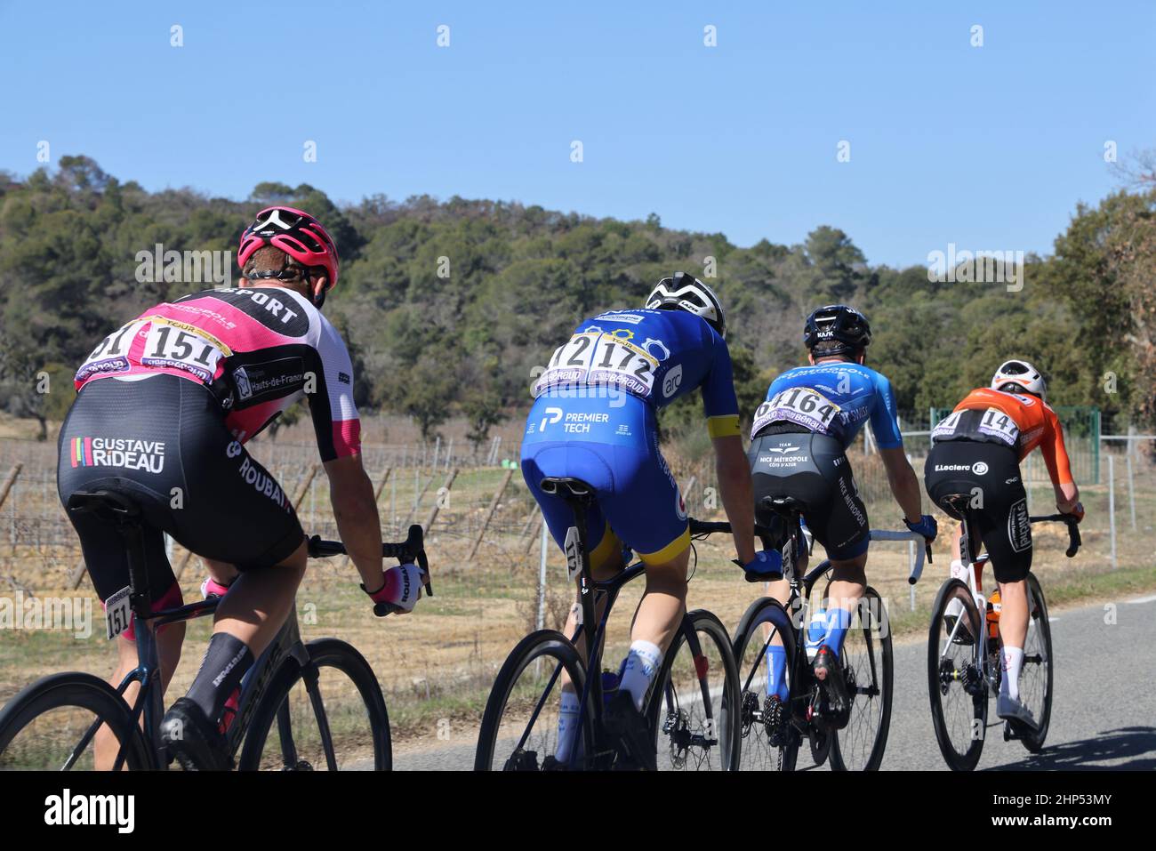 Scène Echappée pendant le Tour des Alpes-Maritimes et du Var 2022, scène 1, Saint Raphaël - la Seyne-sur-Mer (176 km) le 18 février 2022 à la Seyne-sur-Mer, France - photo Laurent Sanson / LS Medianord / DPPI Banque D'Images