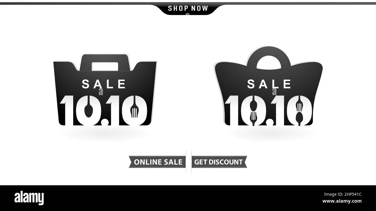 Ensemble d'étiquettes à vendre, lacustration de la vente de sac alimentaire 10,10, 10,10 Vente en ligne avec des fonds blancs isolés pour l'affiche ou la circulaire, bannière de médias sociaux, boutique en ligne de bannière Web, café, bistrot, restaurant Illustration de Vecteur