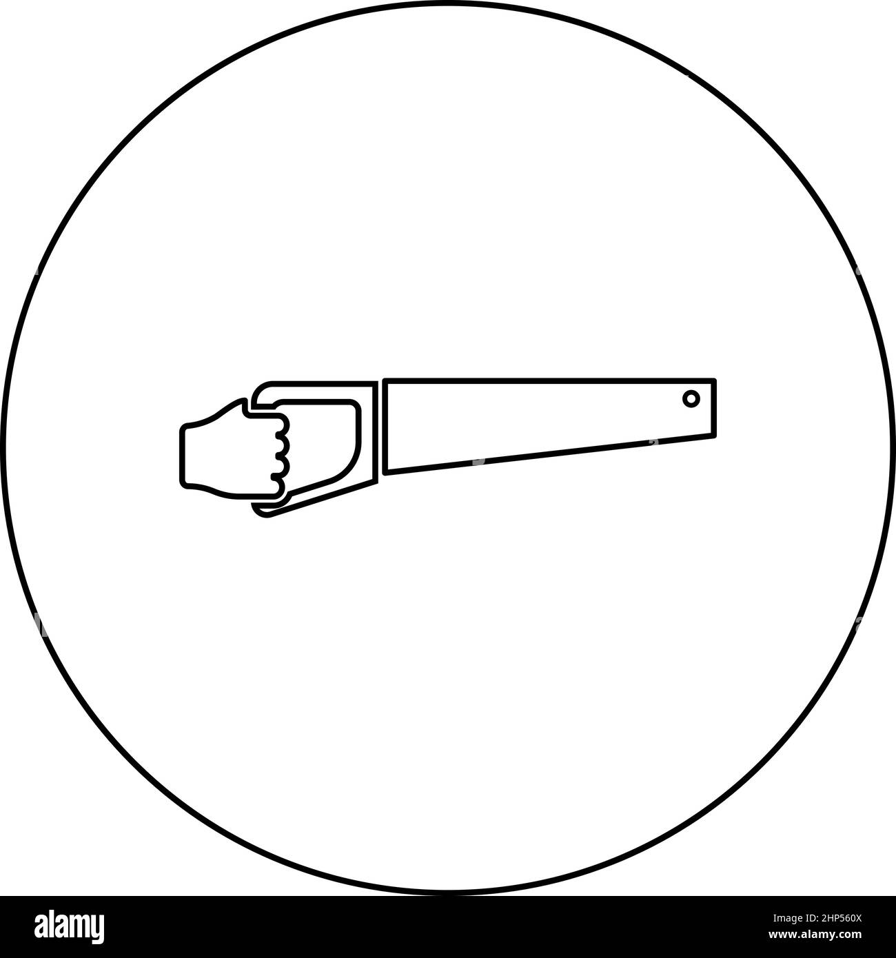 Scie à bois à main outil à utiliser bras pour couper symbole de bois icône de concept de scierie en cercle rond noir couleur vecteur illustration image de style de contour solide Illustration de Vecteur