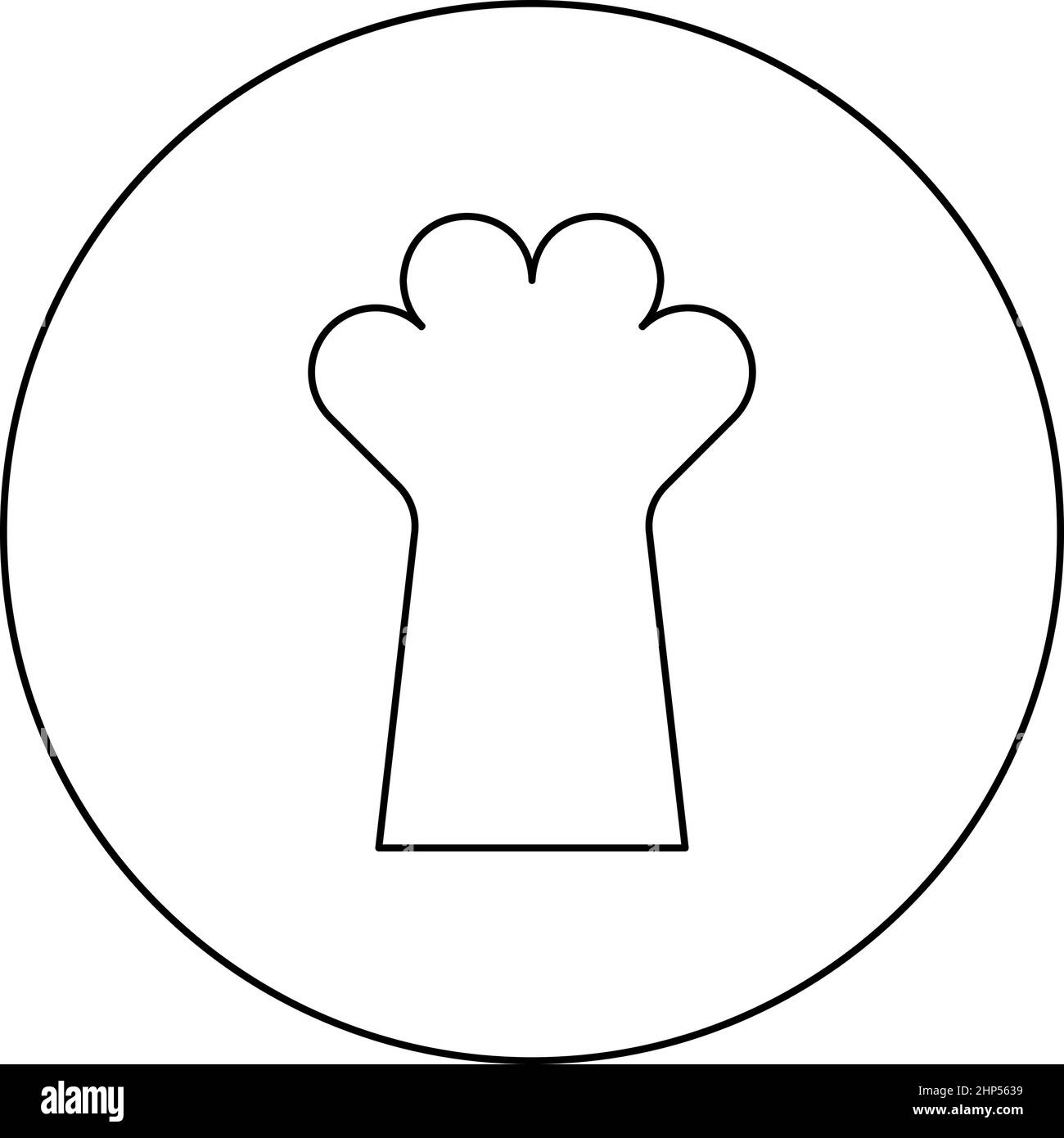 Pied de patte de chat pied de chat mignon animal domestique icône en cercle rond noir couleur vecteur illustration image de style Uni de contour Illustration de Vecteur