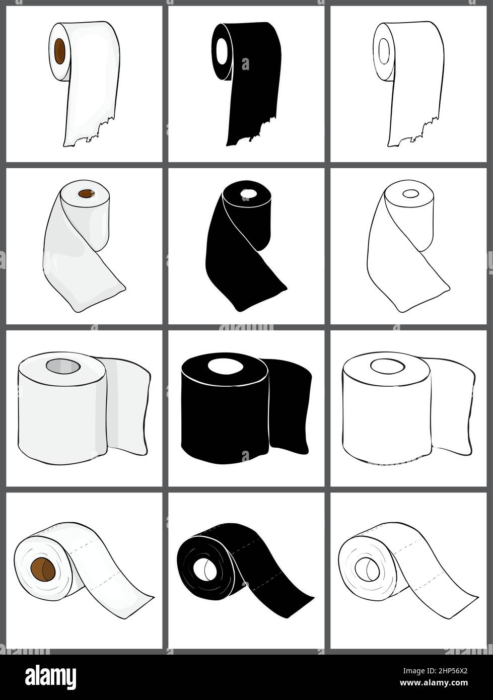 Jeu d'icônes de rouleau de papier toilette.Illustration vectorielle isolée sur blanc. Illustration de Vecteur