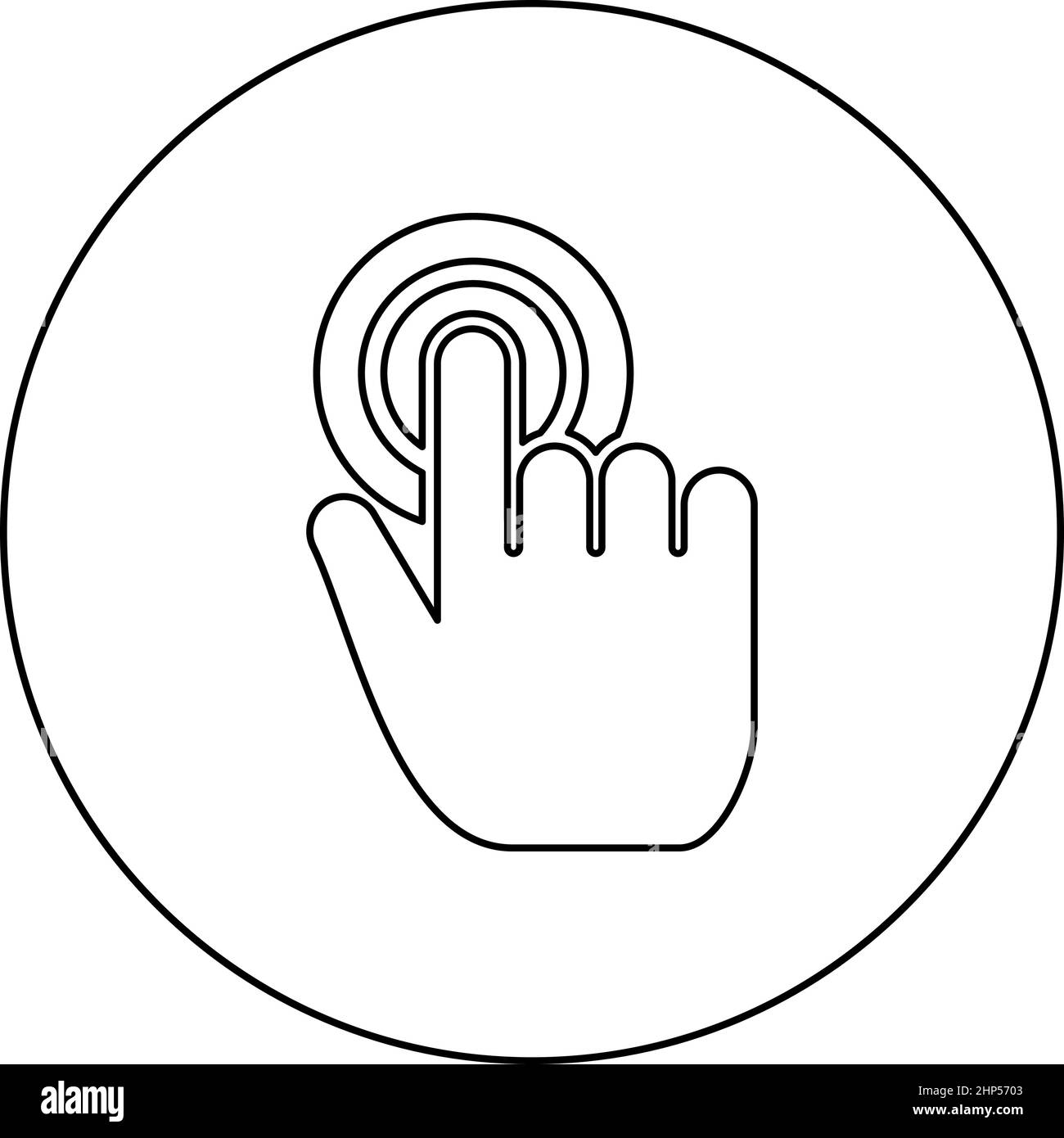 Cliquez sur le bouton curseur de la main icône de l'écran tactile en cercle rond noir illustration vectorielle image de style de contour plein Illustration de Vecteur