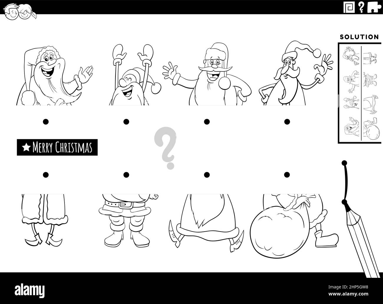 Faire correspondre les moitiés des caractères de Noël photos couleur livre page Illustration de Vecteur
