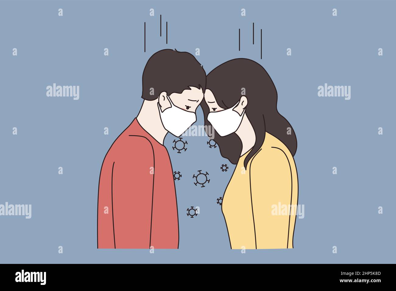 Couple dans les masques faciaux pendant les pandémies de corona Illustration de Vecteur