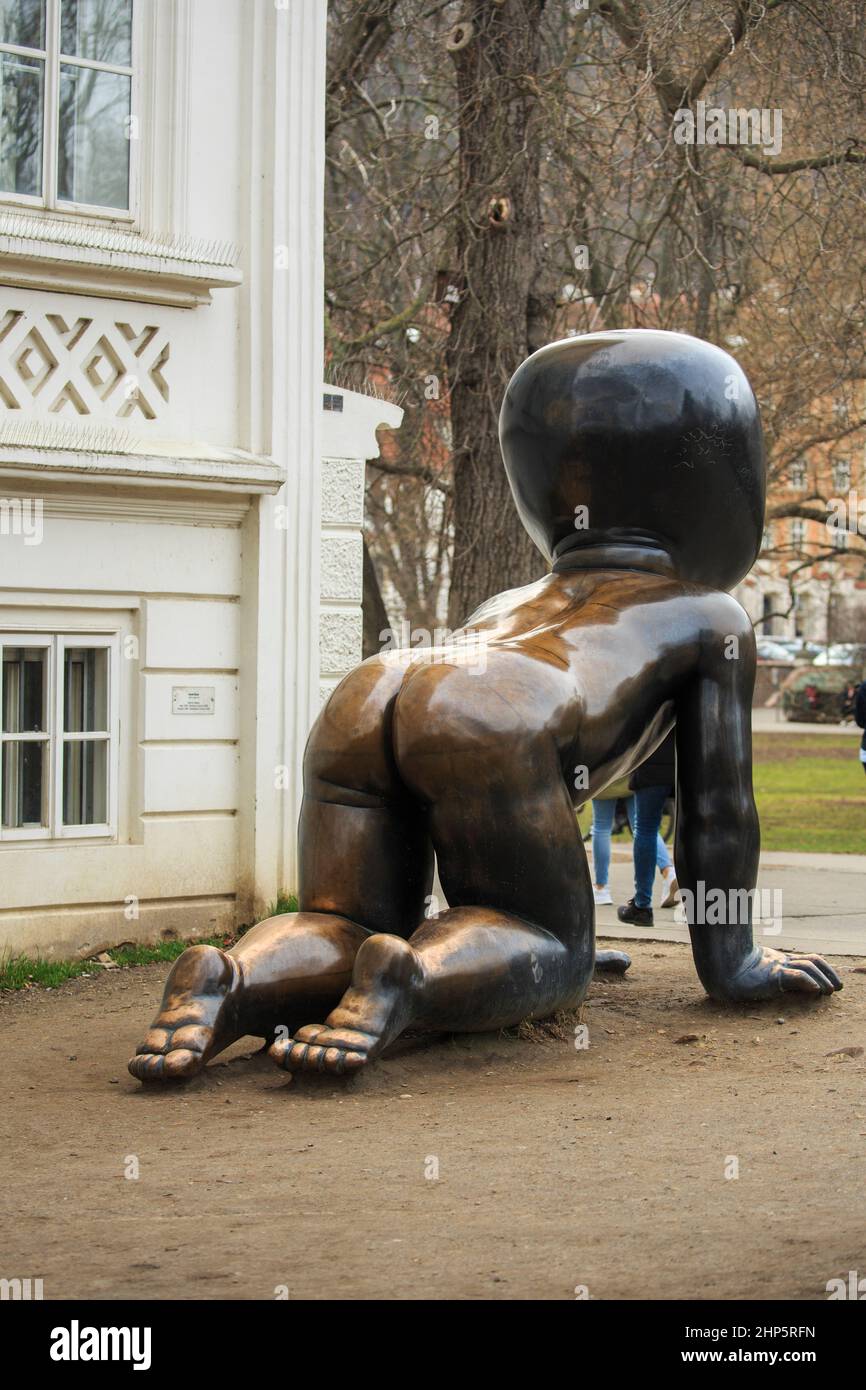 David Cerny Giant Babies Sculpture sur l'île de Kampa, Prague, République tchèque Banque D'Images