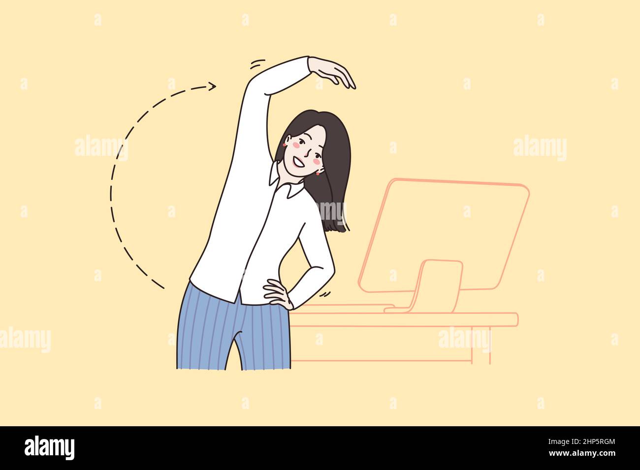 Femme d'affaires fait de la gymnastique de la vie sédentaire sur le lieu de travail Illustration de Vecteur