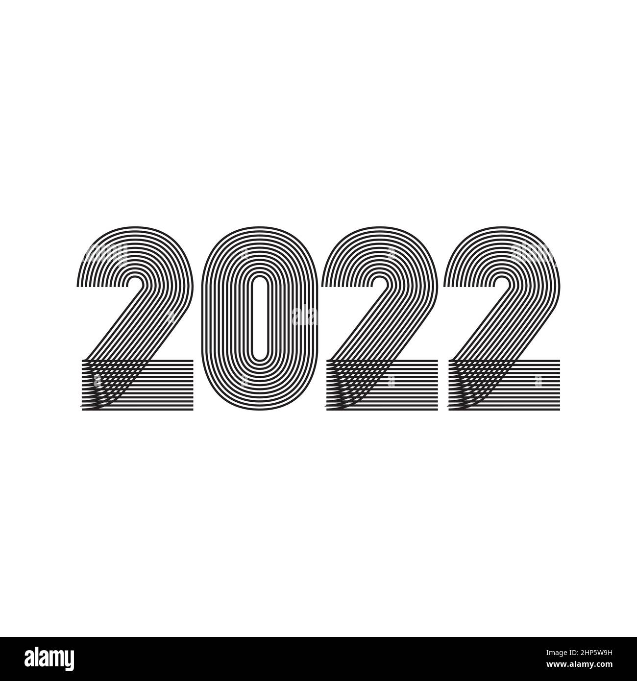 2022 Bonne Année. Arrière-plan de conception de couverture géométrique abstrait. illustration vectorielle de 2022 nombres en lignes fines et à rayures. Rapport annuel, bannière, brochure, étiquette, prospectus, affiche. Noir blanc Illustration de Vecteur