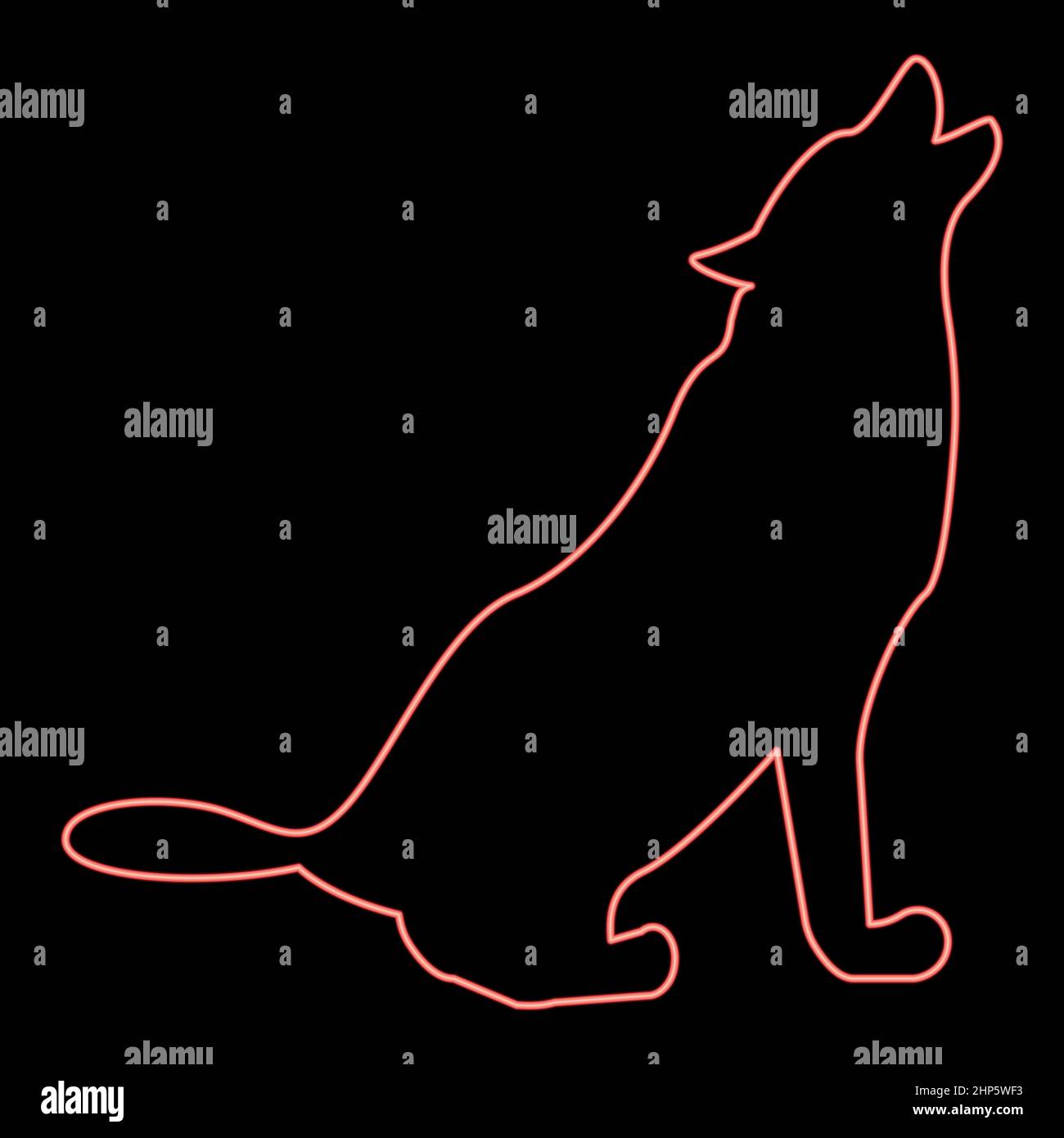 Silhouette fluo de l'illustration vectorielle rouge loup image de style plat Illustration de Vecteur