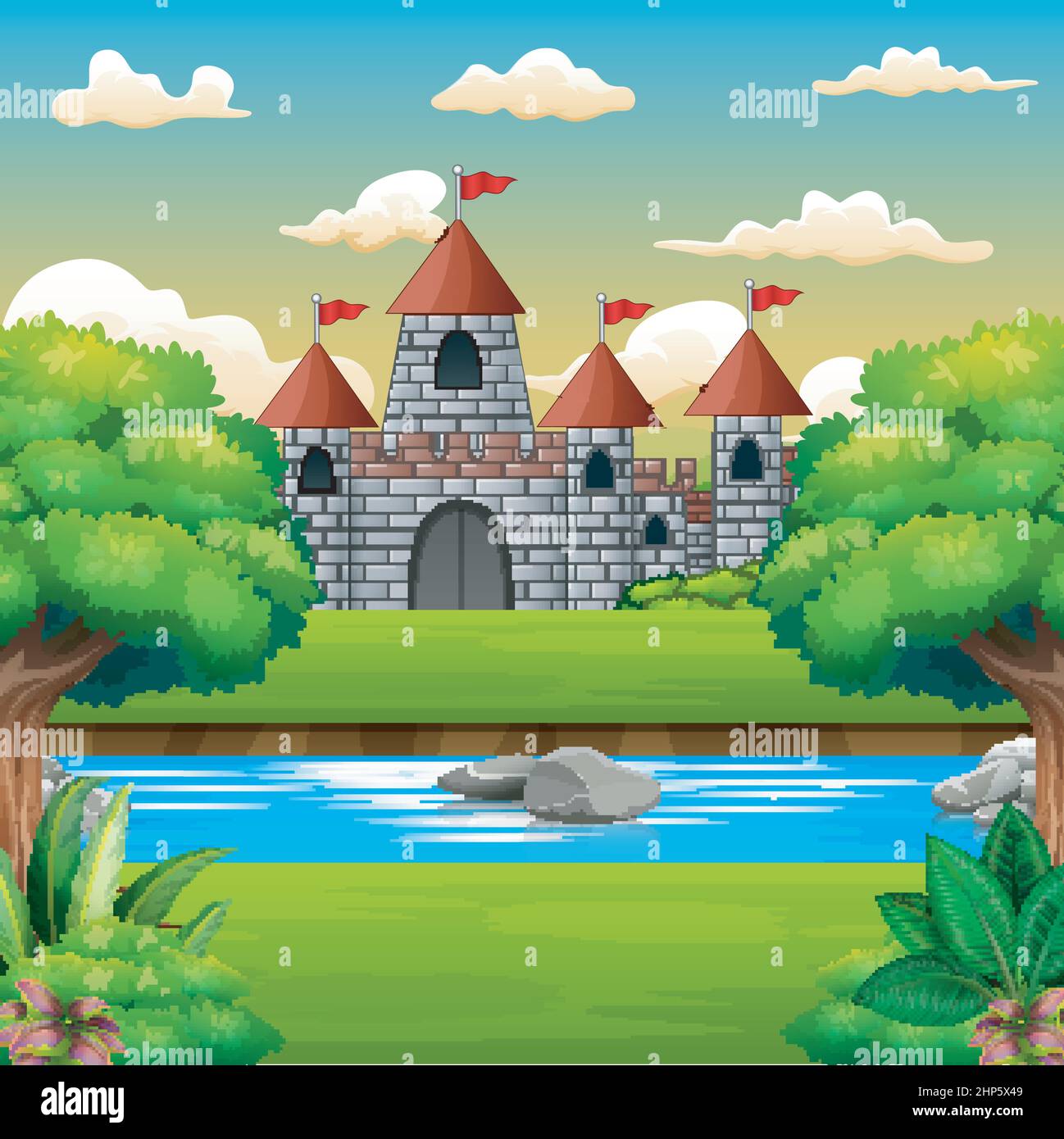 Scène de la nature en face du château arrière-plan Illustration de Vecteur
