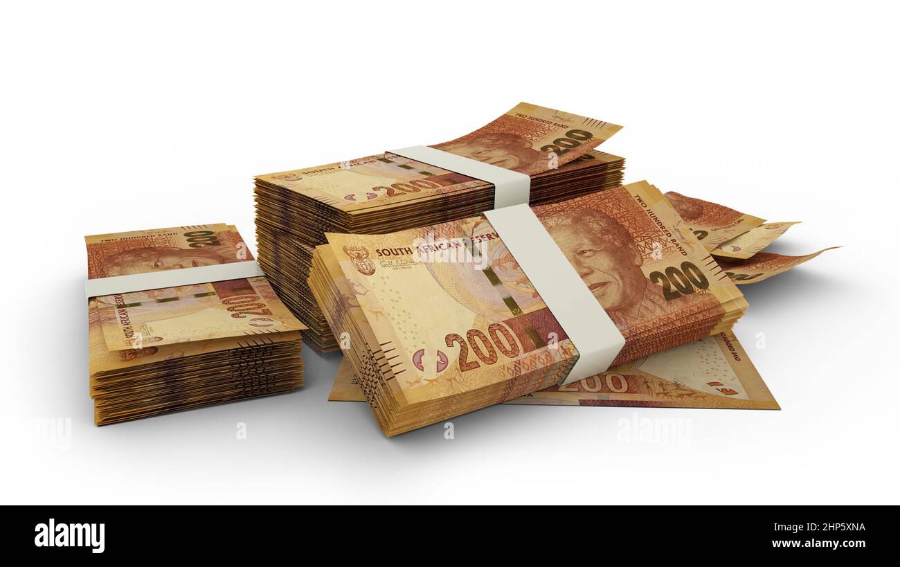 3D pile de 200 notes sud-africaines de rand Banque D'Images