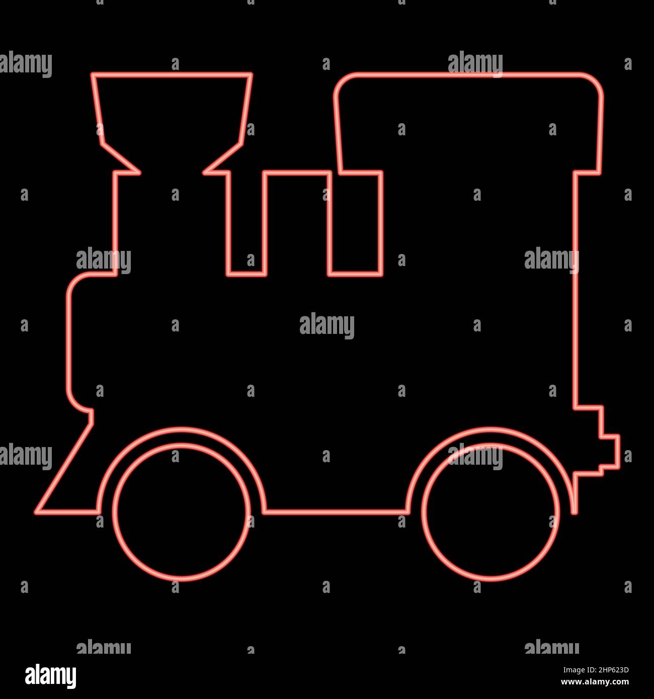 Locomotive à vapeur au néon - train rouge vecteur de couleur illustration image plate de style Illustration de Vecteur