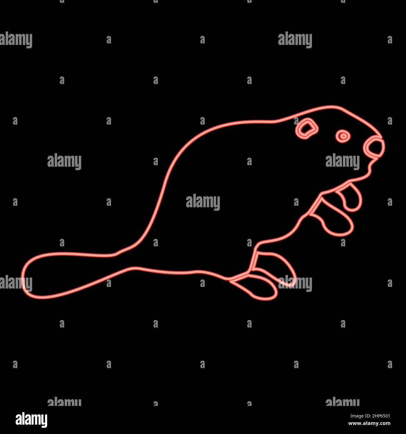 Image de style plat de l'illustration vectorielle rouge du castor au néon Illustration de Vecteur