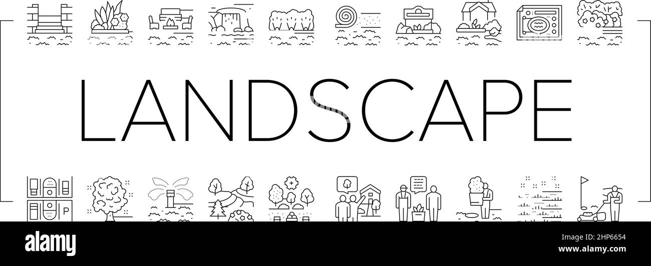 Paysage Design et accessoires icônes ensemble vecteur . Illustration de Vecteur
