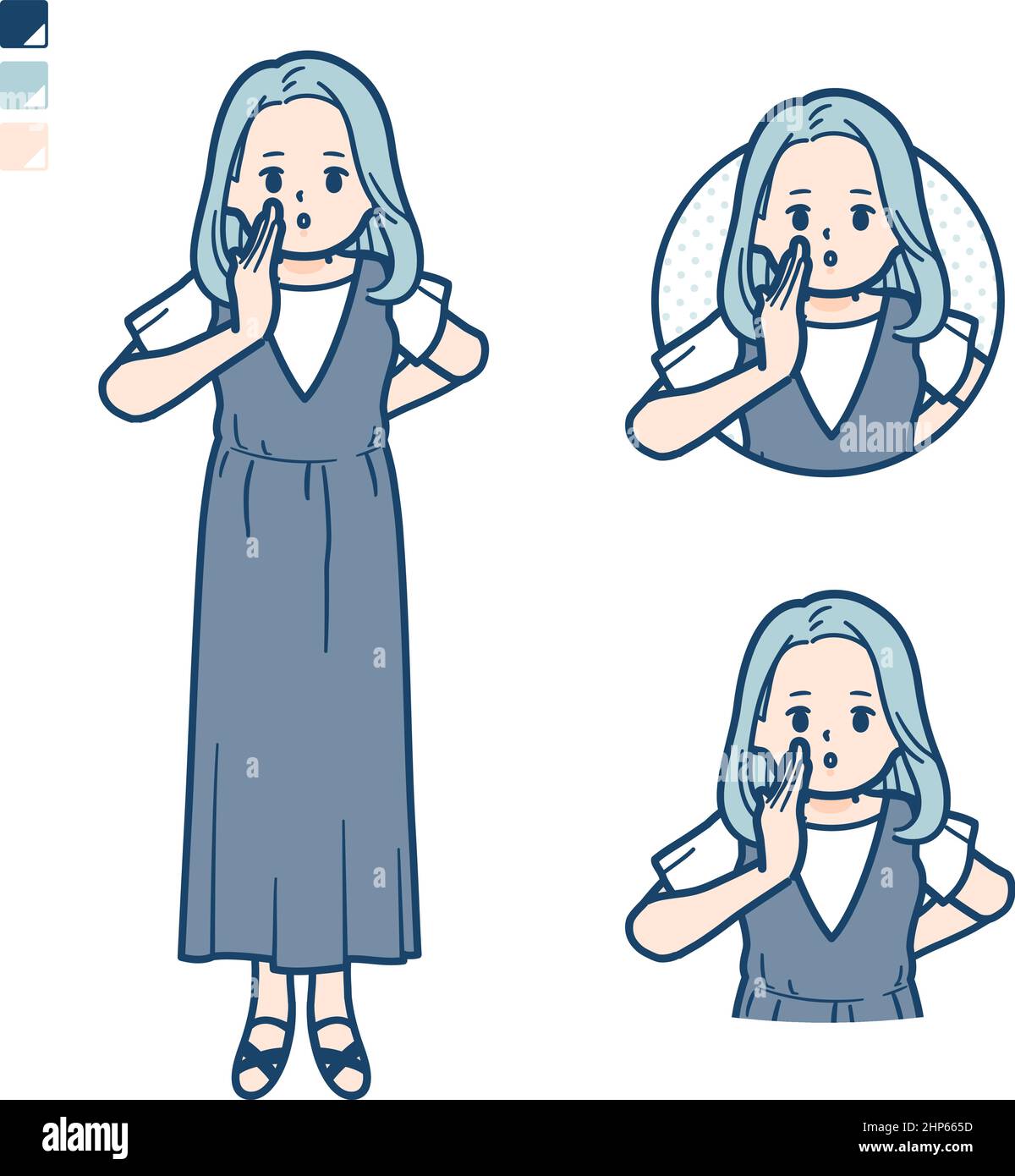 Une jeune femme vêtue d'une robe sans manches avec des images Whispering.c'est un art vectoriel pour un montage facile. Illustration de Vecteur