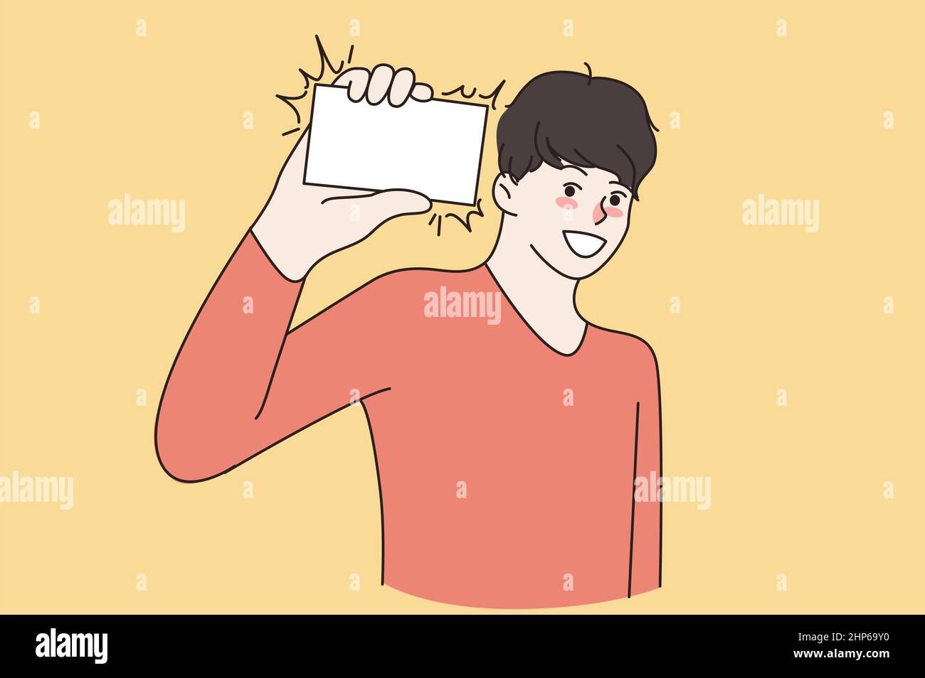 Homme d'affaires souriant tendre la main avec une carte de visite au client Illustration de Vecteur