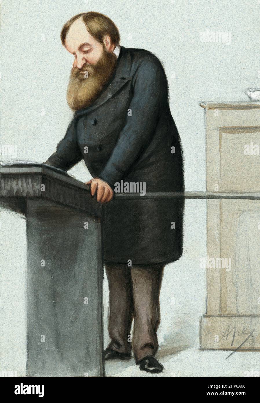 Dwight Lyman Moody (1837-1899), évangéliste américain et fondateur de l'Institut Moody Bible, dans une illustration aquarelle et crayon par le caricaturiste Carlo Pellegrini (APE) du 3 avril 1875. Banque D'Images