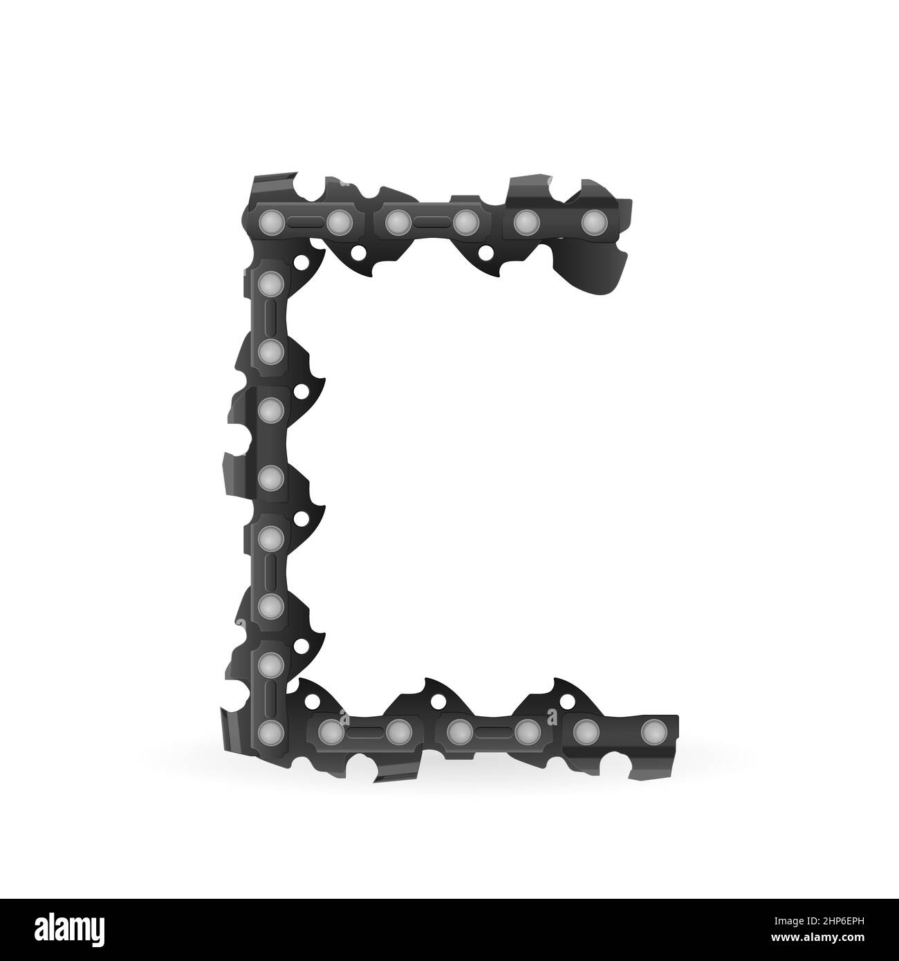 Chaîne de tronçonneuse lettre C sur fond blanc. Illustration vectorielle. Banque D'Images