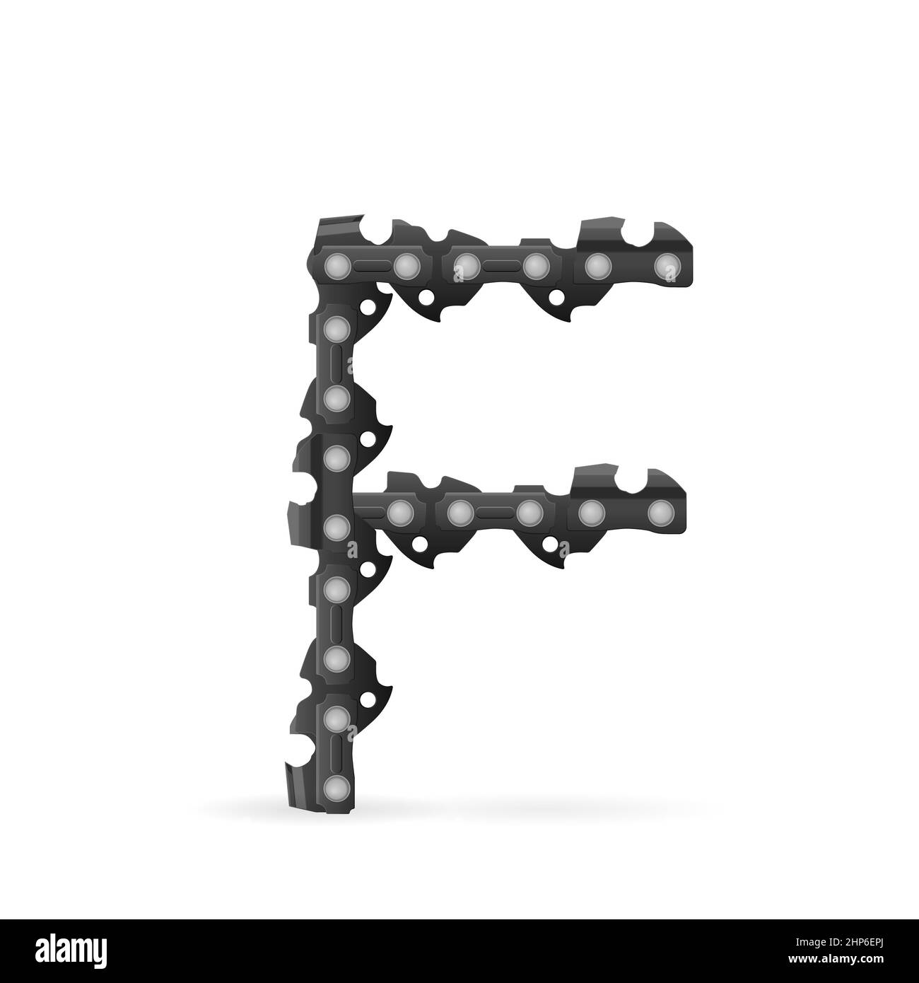 Chaîne de tronçonneuse lettre F sur fond blanc. Illustration vectorielle. Banque D'Images