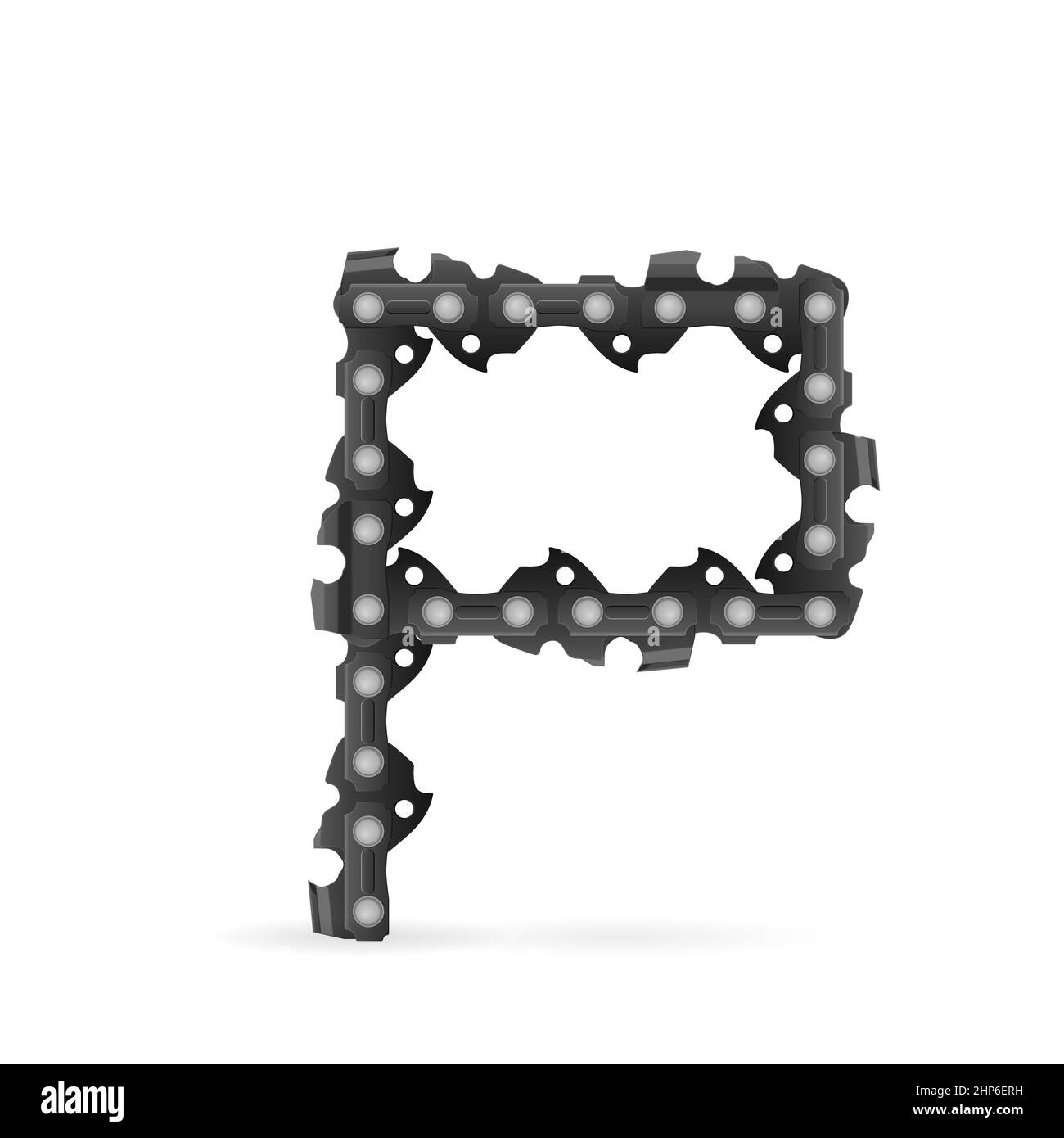Chaîne de tronçonneuse lettre P sur fond blanc. Illustration vectorielle. Banque D'Images