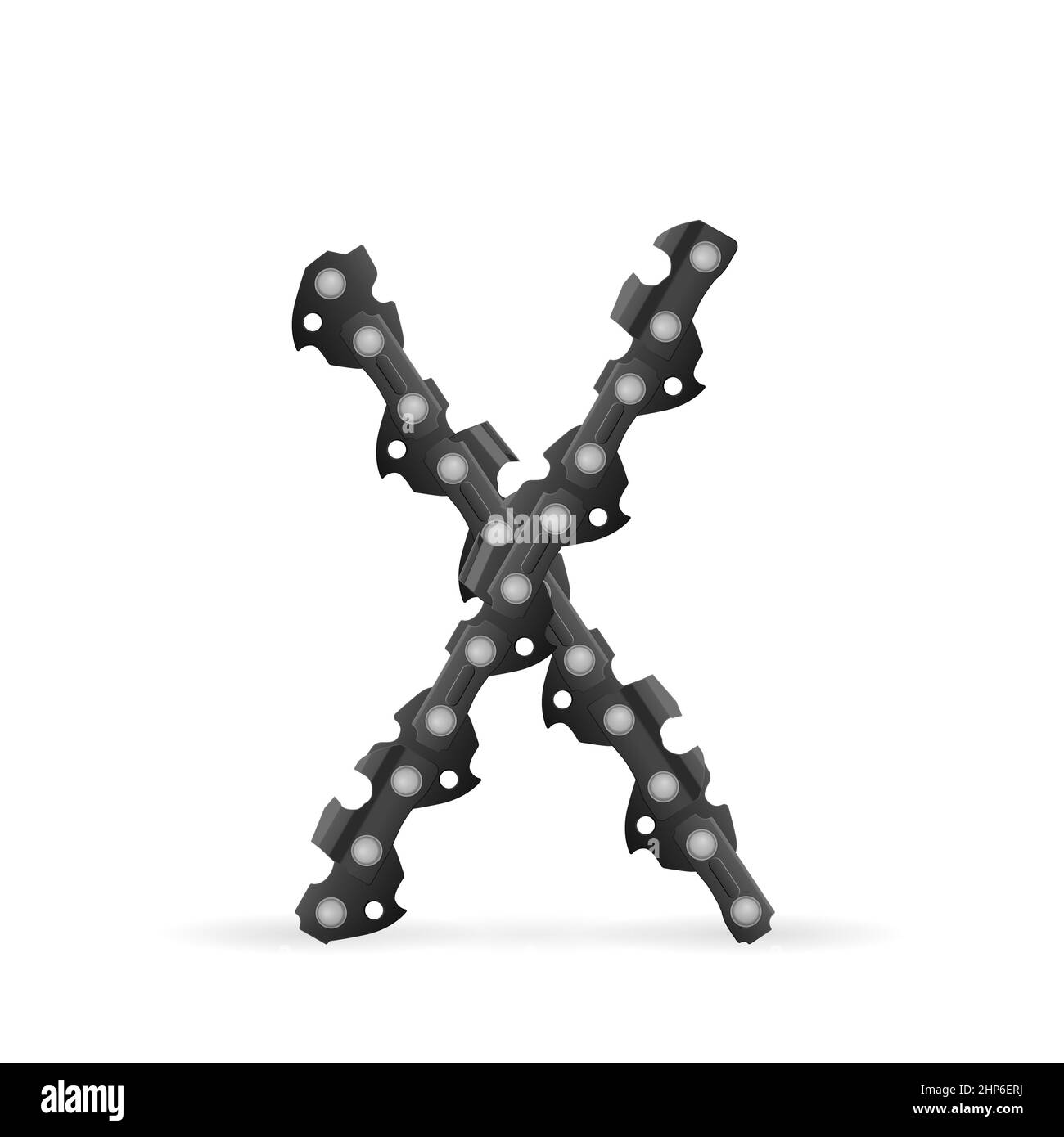 Chaîne de tronçonneuse lettre X sur fond blanc. Illustration vectorielle. Banque D'Images