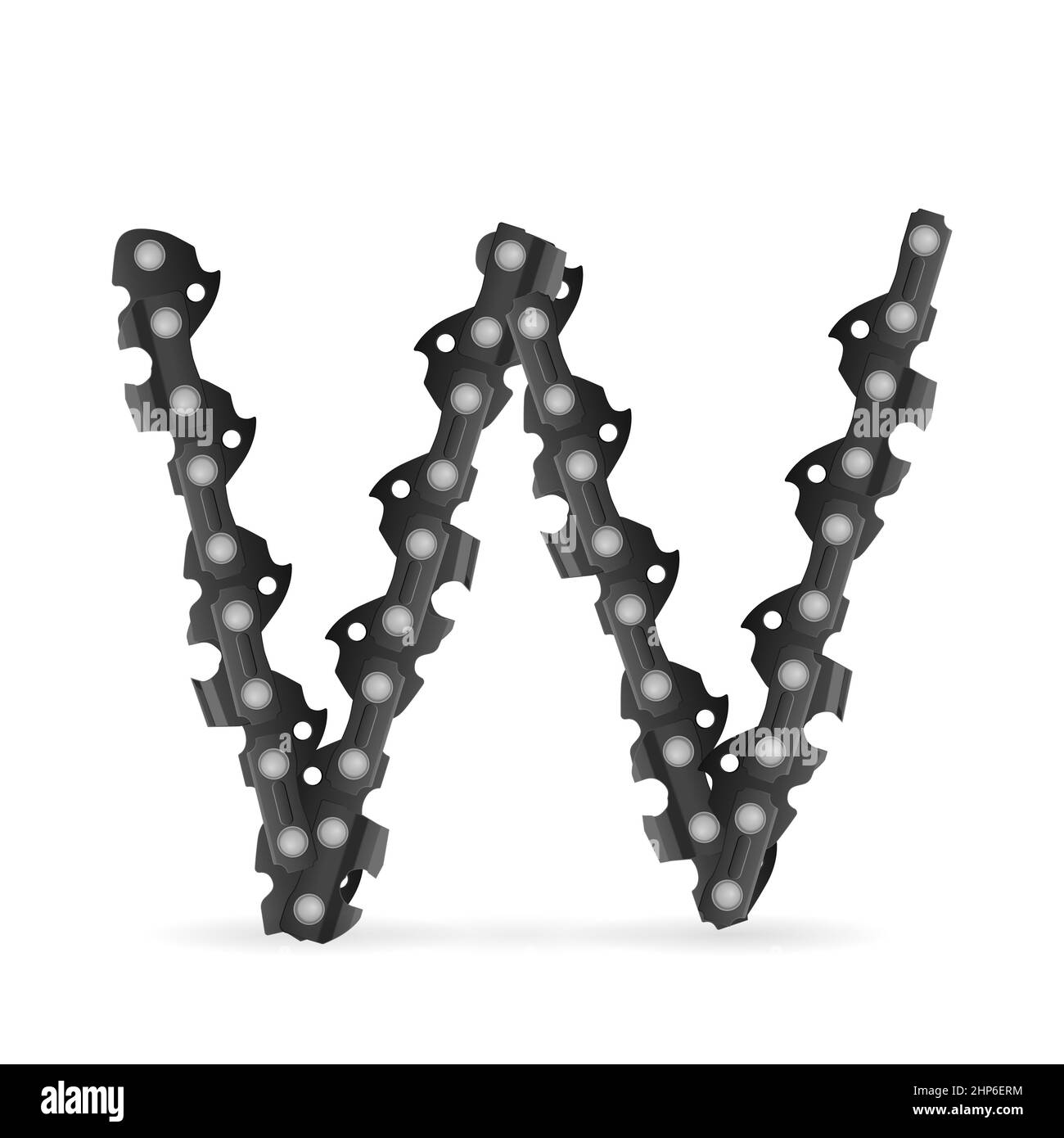 Chaîne de tronçonneuse lettre W sur fond blanc. Illustration vectorielle. Banque D'Images