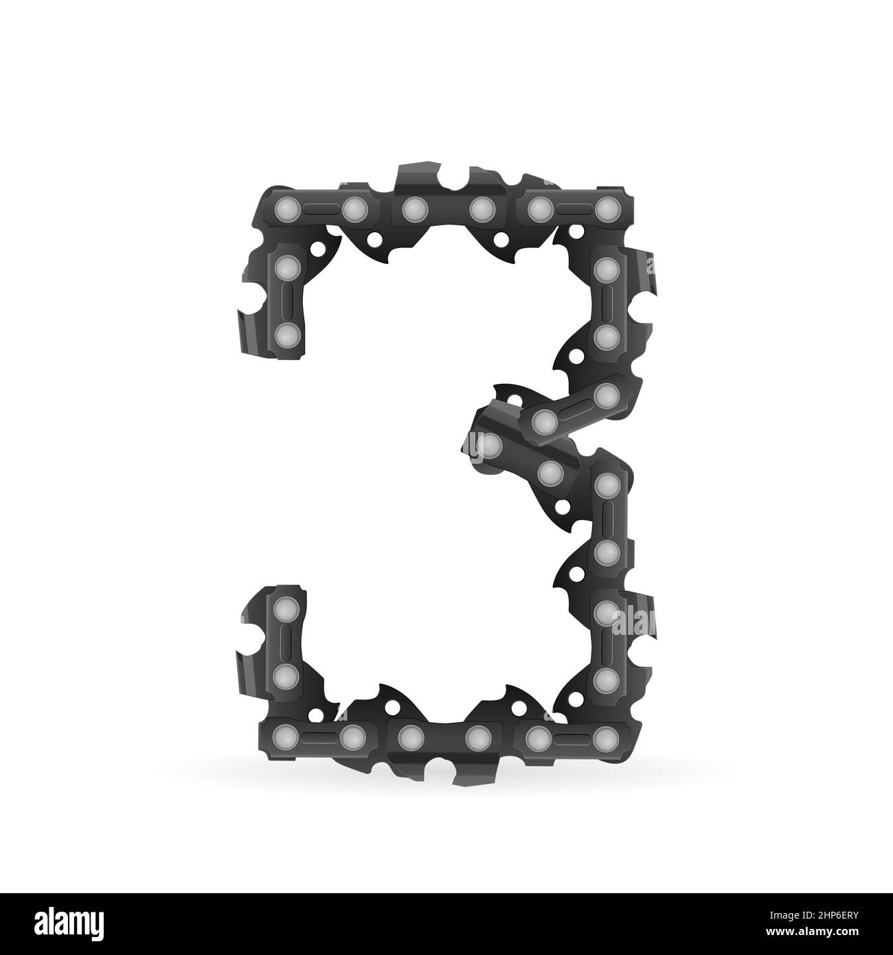 Chaîne de tronçonneuse numéro trois sur fond blanc. Illustration vectorielle. Banque D'Images