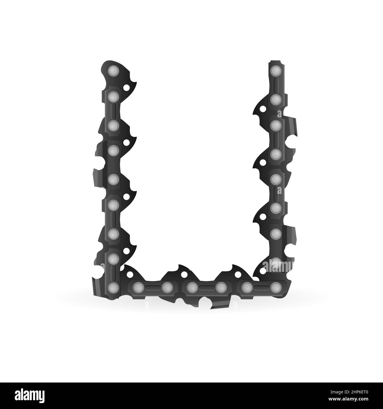 Chaîne de tronçonneuse lettre U sur fond blanc. Illustration vectorielle. Banque D'Images