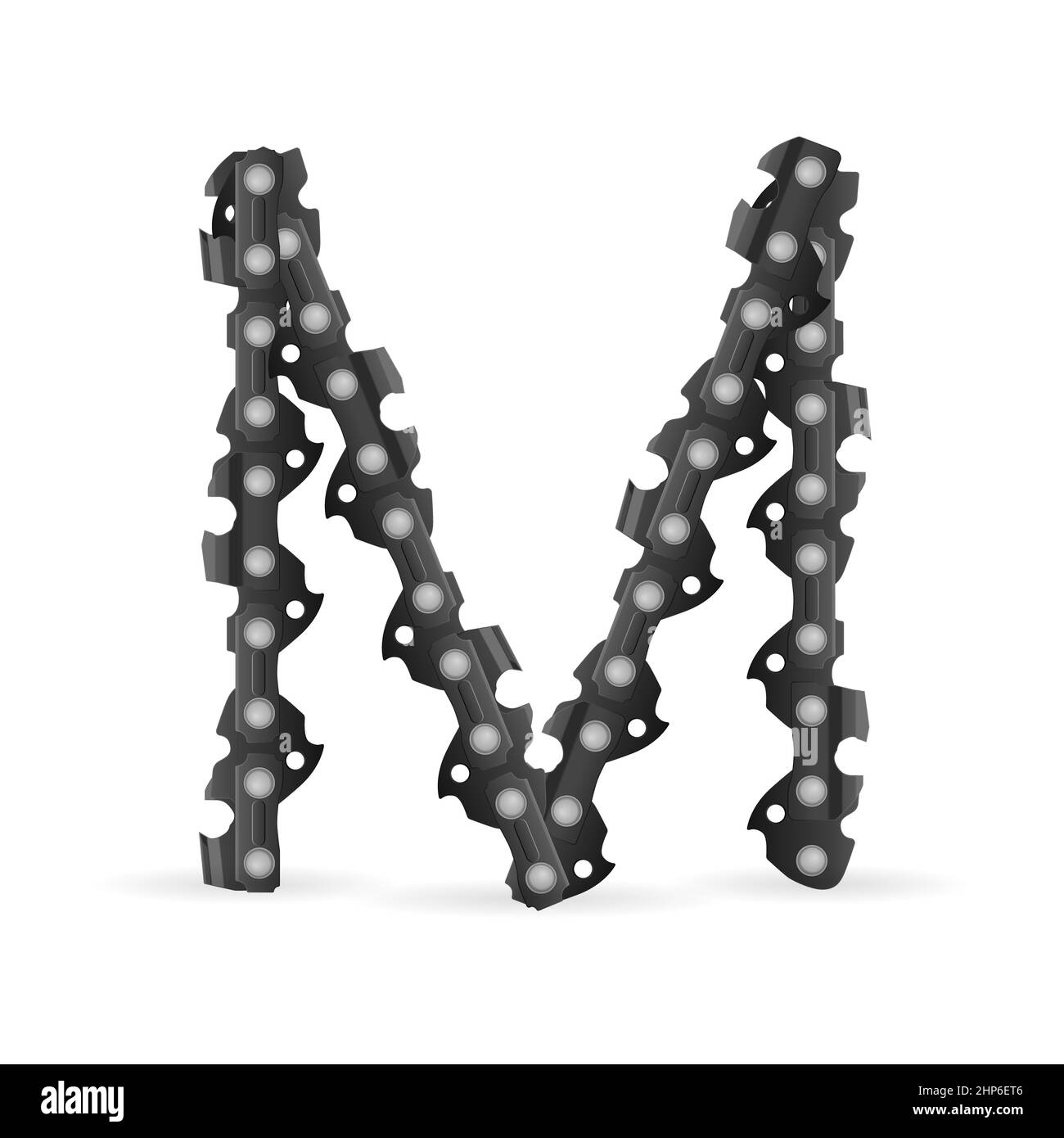 Chaîne de tronçonneuse lettre M sur fond blanc. Illustration vectorielle. Banque D'Images