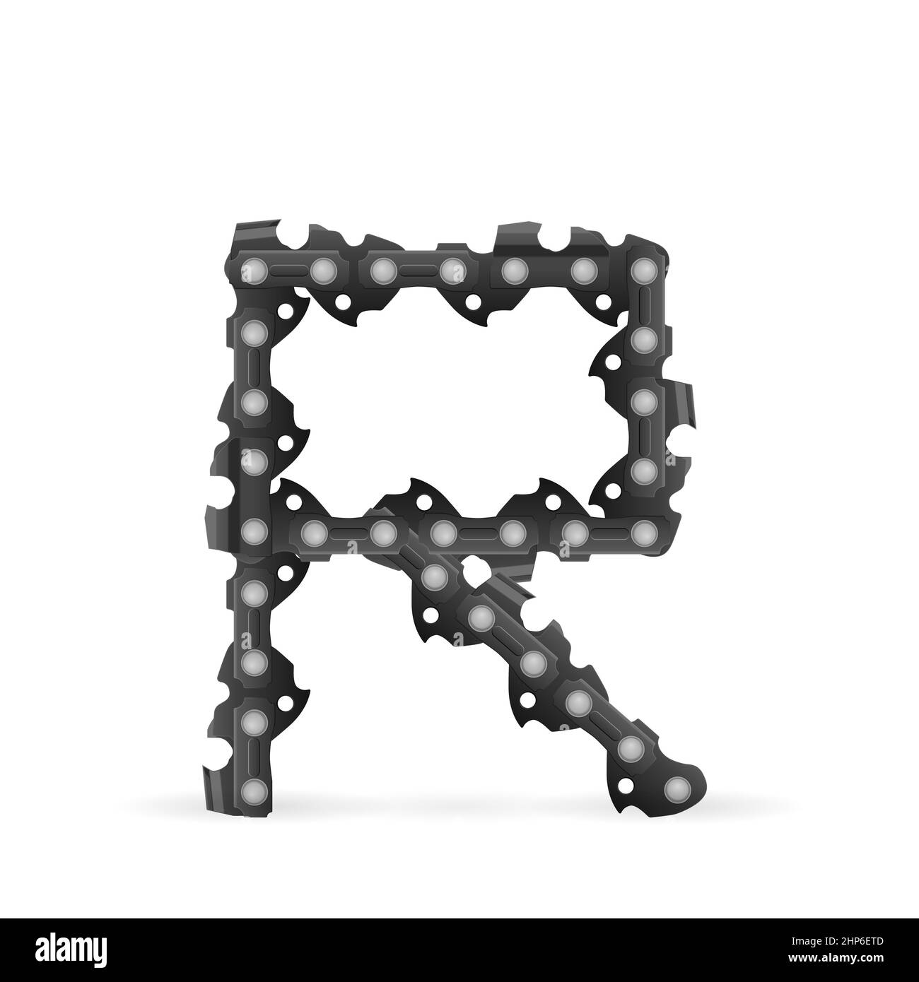 Chaîne de tronçonneuse lettre R sur fond blanc. Illustration vectorielle. Banque D'Images