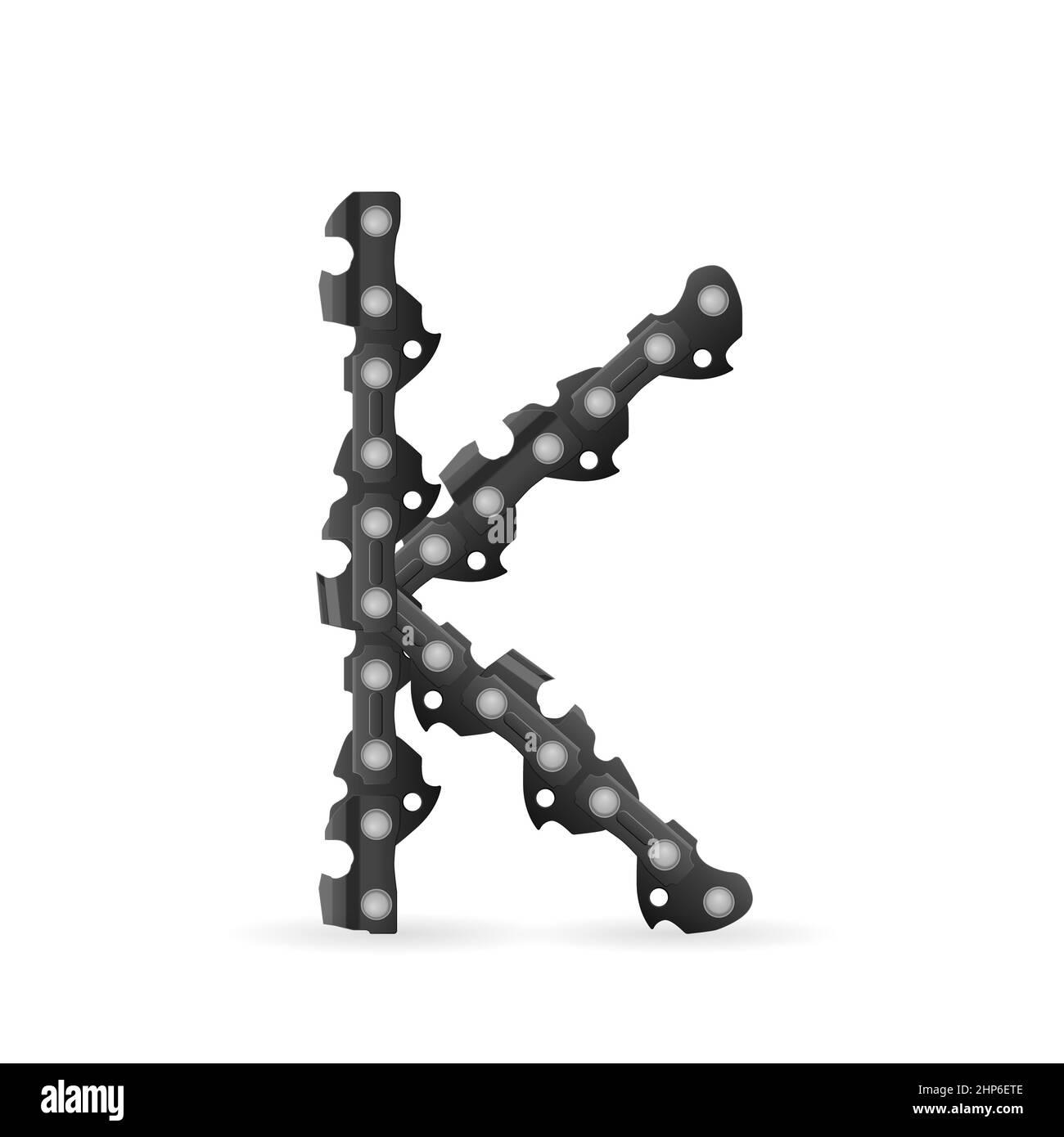 Chaîne de tronçonneuse lettre K sur fond blanc. Illustration vectorielle. Banque D'Images