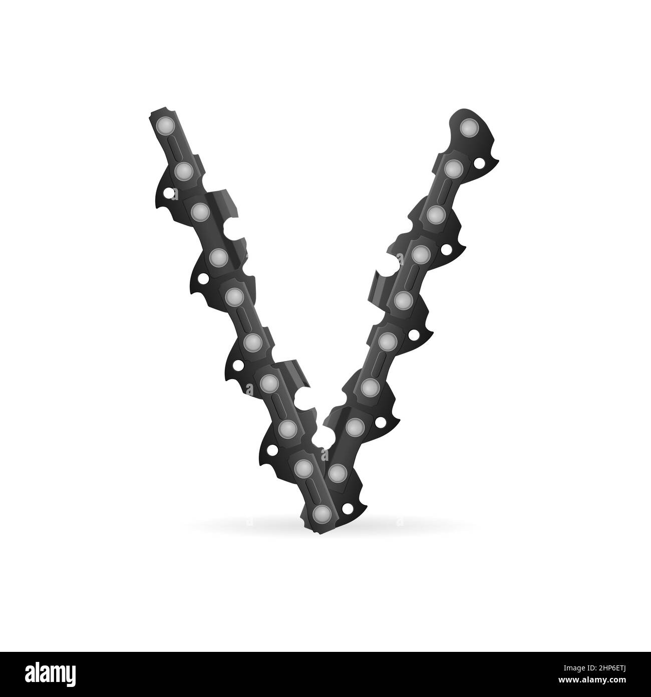 Chaîne de tronçonneuse lettre V sur fond blanc. Illustration vectorielle. Banque D'Images