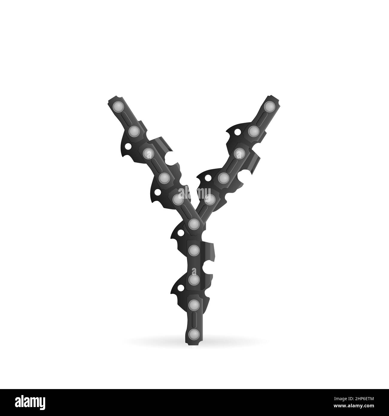 Chaîne de tronçonneuse lettre y sur fond blanc. Illustration vectorielle. Banque D'Images