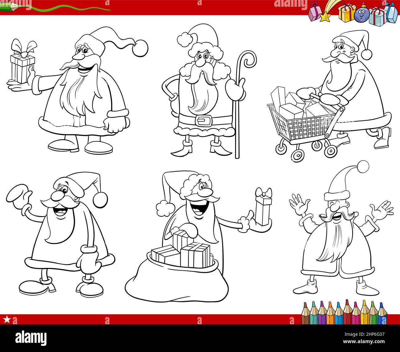 Noël fêtes humoristique caricatures ensemble coloriage livre page Illustration de Vecteur