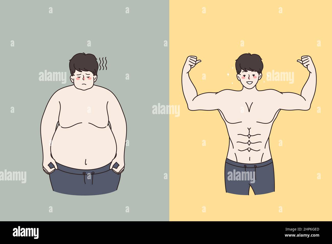 Homme avant et après la perte de poids Illustration de Vecteur